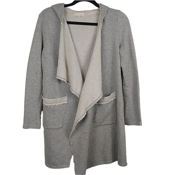 & Layered Grey Boho Jersey Knit Cardigan with Raw Edges Women’s Size Small - Picture 1 of 9